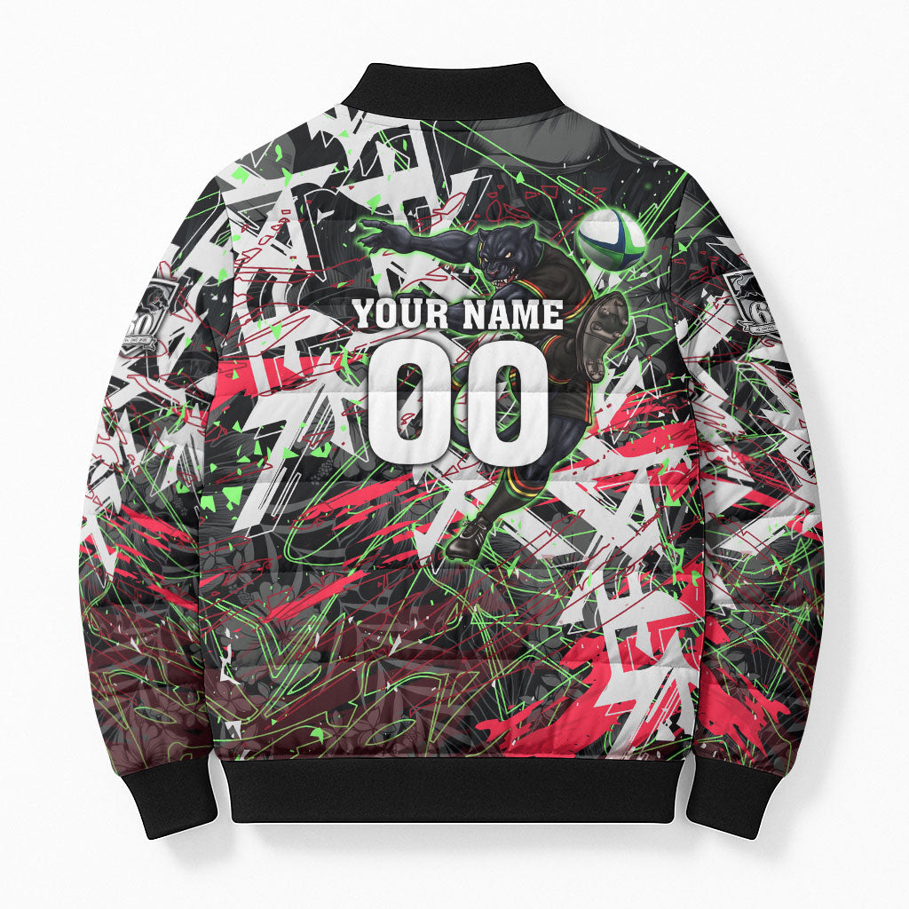 Personalised Penrith Panthers 60th Anniversary Bomber Puffer Jacket Abstract Graffiti - Dynamic Mascot Illustration 2026