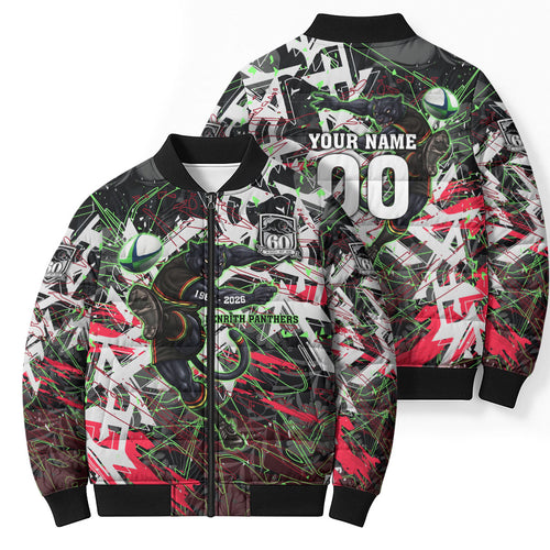 Personalised Penrith Panthers 60th Anniversary Bomber Puffer Jacket Abstract Graffiti - Dynamic Mascot Illustration 2026