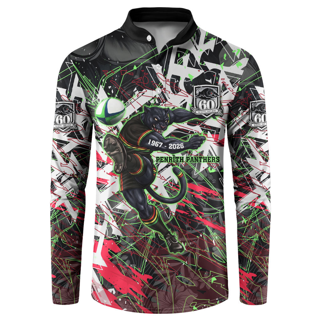 Personalised Penrith Panthers 60th Anniversary Button Sweatshirt Abstract Graffiti - Dynamic Mascot Illustration 2026