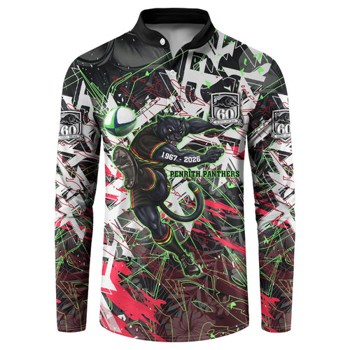 Personalised Penrith Panthers 60th Anniversary Button Sweatshirt Abstract Graffiti - Dynamic Mascot Illustration 2026