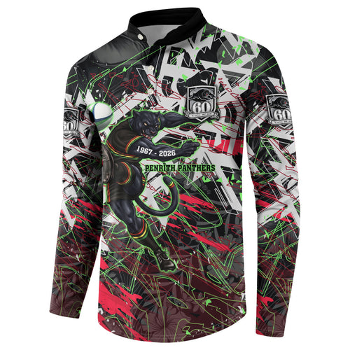 Personalised Penrith Panthers 60th Anniversary Button Sweatshirt Abstract Graffiti - Dynamic Mascot Illustration 2026