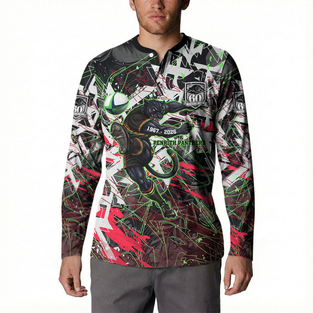 Personalised Penrith Panthers 60th Anniversary Button Sweatshirt Abstract Graffiti - Dynamic Mascot Illustration 2026