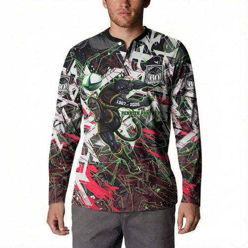 Personalised Penrith Panthers 60th Anniversary Button Sweatshirt Abstract Graffiti - Dynamic Mascot Illustration 2026