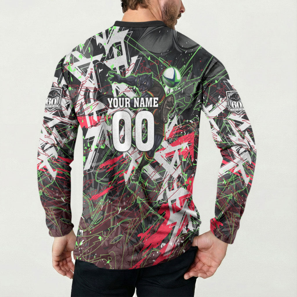 Personalised Penrith Panthers 60th Anniversary Button Sweatshirt Abstract Graffiti - Dynamic Mascot Illustration 2026
