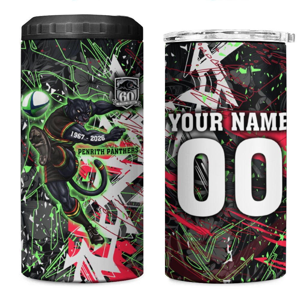 Personalised Penrith Panthers 60th Anniversary 4 in 1 Can Cooler Tumbler Abstract Graffiti - Dynamic Mascot Illustration 2026
