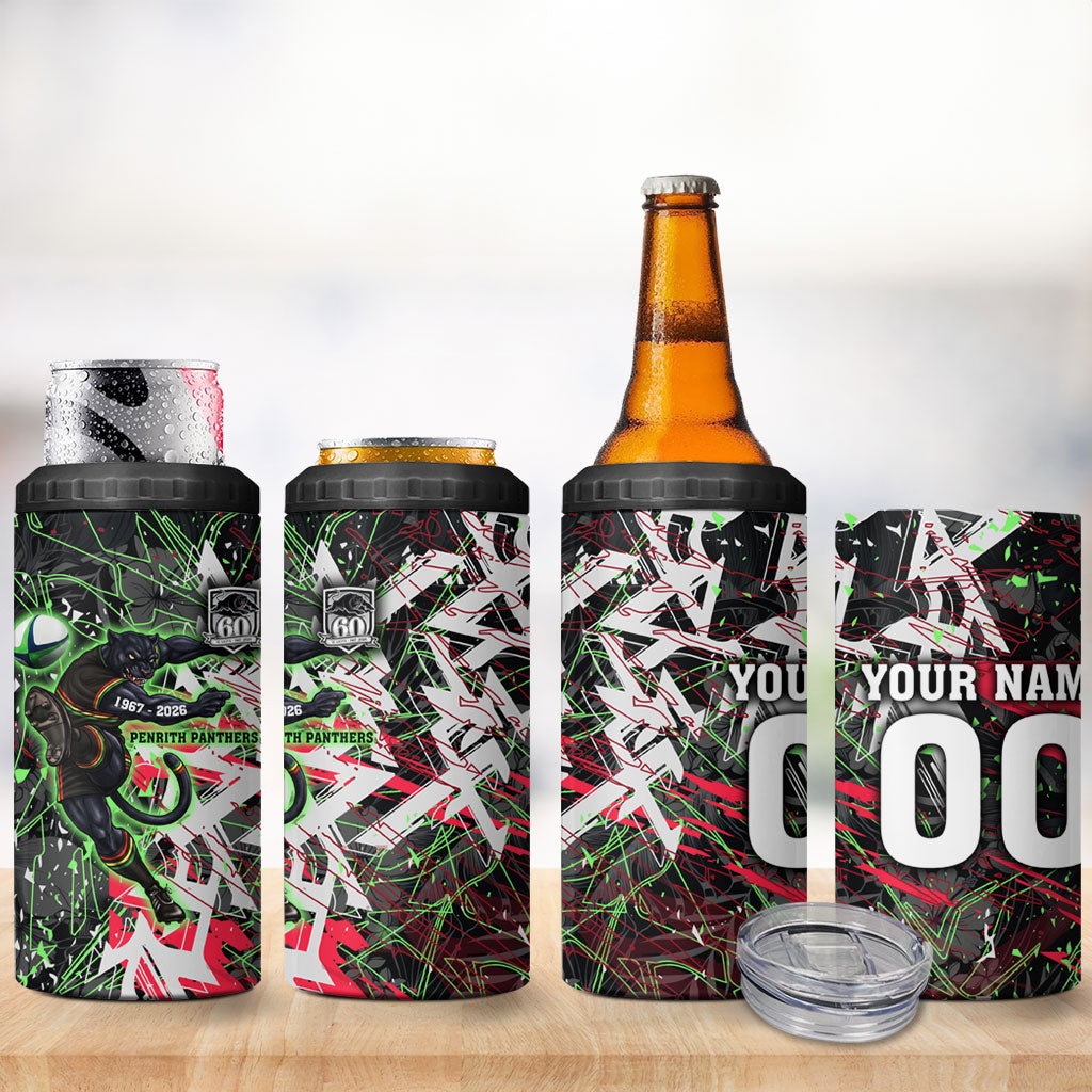 Personalised Penrith Panthers 60th Anniversary 4 in 1 Can Cooler Tumbler Abstract Graffiti - Dynamic Mascot Illustration 2026