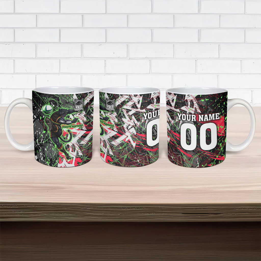Personalised Penrith Panthers 60th Anniversary Ceramic Mug Abstract Graffiti - Dynamic Mascot Illustration 2026