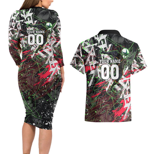 Personalised Penrith Panthers 60th Anniversary Couples Matching Long Sleeve Bodycon Dress and Hawaiian Shirt Abstract Graffiti - Dynamic Mascot Illustration 2026