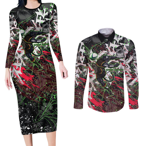 Personalised Penrith Panthers 60th Anniversary Couples Matching Long Sleeve Bodycon Dress and Long Sleeve Button Shirt Abstract Graffiti - Dynamic Mascot Illustration 2026