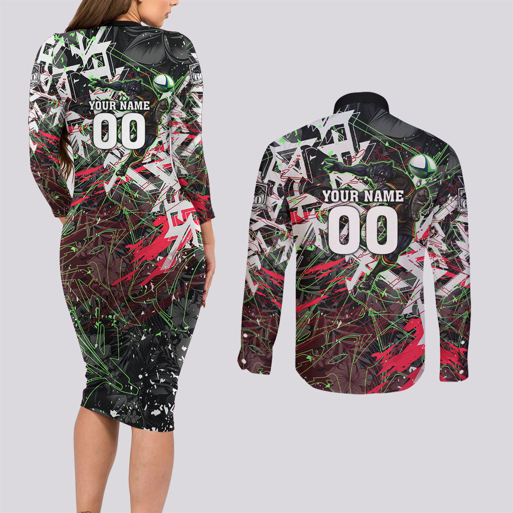 Personalised Penrith Panthers 60th Anniversary Couples Matching Long Sleeve Bodycon Dress and Long Sleeve Button Shirt Abstract Graffiti - Dynamic Mascot Illustration 2026