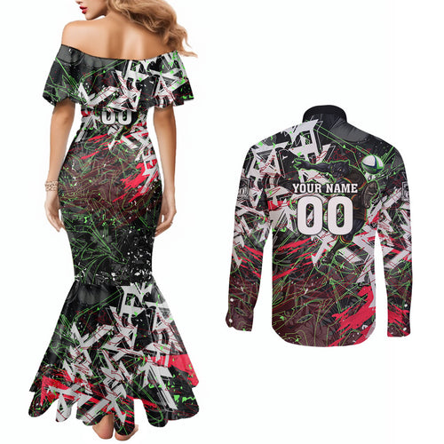 Personalised Penrith Panthers 60th Anniversary Couples Matching Mermaid Dress and Long Sleeve Button Shirt Abstract Graffiti - Dynamic Mascot Illustration 2026