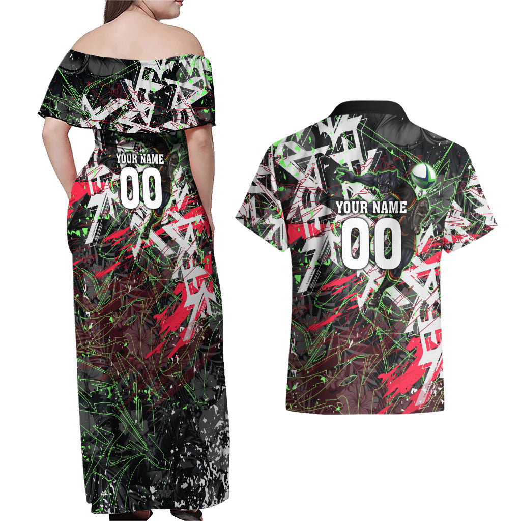 Personalised Penrith Panthers 60th Anniversary Couples Matching Off Shoulder Maxi Dress and Hawaiian Shirt Abstract Graffiti - Dynamic Mascot Illustration 2026