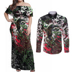 Personalised Penrith Panthers 60th Anniversary Couples Matching Off Shoulder Maxi Dress and Long Sleeve Button Shirt Abstract Graffiti - Dynamic Mascot Illustration 2026