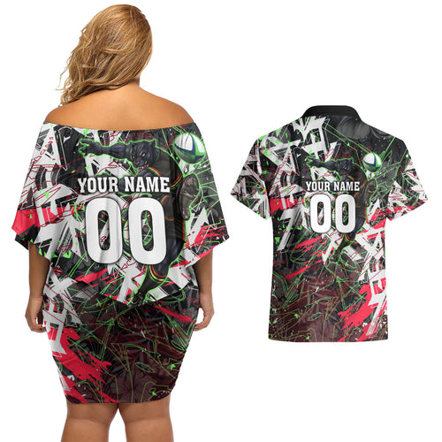 Personalised Penrith Panthers 60th Anniversary Couples Matching Off Shoulder Short Dress and Hawaiian Shirt Abstract Graffiti - Dynamic Mascot Illustration 2026