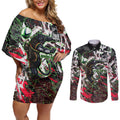 Personalised Penrith Panthers 60th Anniversary Couples Matching Off Shoulder Short Dress and Long Sleeve Button Shirt Abstract Graffiti - Dynamic Mascot Illustration 2026