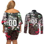 Personalised Penrith Panthers 60th Anniversary Couples Matching Off Shoulder Short Dress and Long Sleeve Button Shirt Abstract Graffiti - Dynamic Mascot Illustration 2026