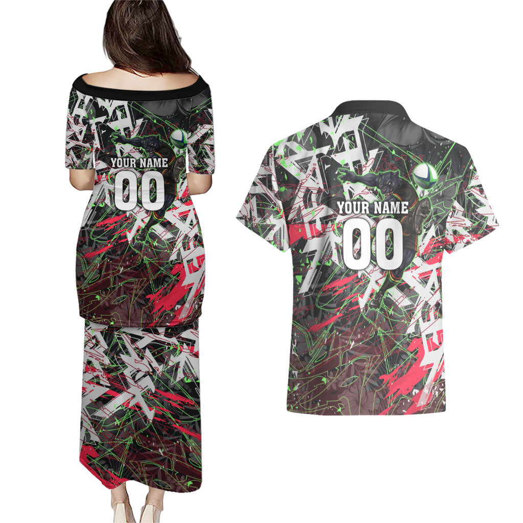 Personalised Penrith Panthers 60th Anniversary Couples Matching Puletasi and Hawaiian Shirt Abstract Graffiti - Dynamic Mascot Illustration 2026