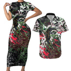 Personalised Penrith Panthers 60th Anniversary Couples Matching Short Sleeve Bodycon Dress and Hawaiian Shirt Abstract Graffiti - Dynamic Mascot Illustration 2026