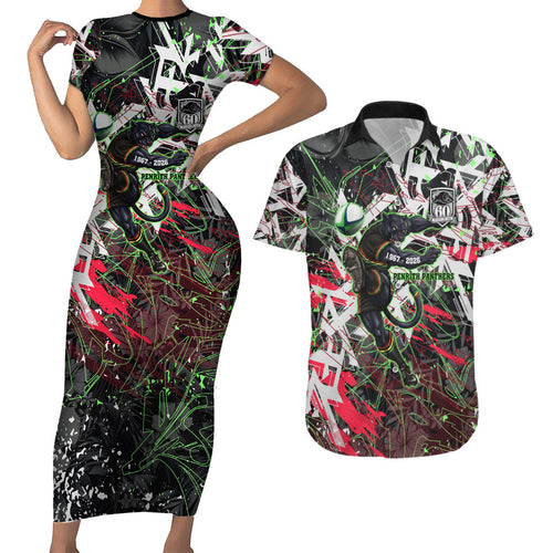 Personalised Penrith Panthers 60th Anniversary Couples Matching Short Sleeve Bodycon Dress and Hawaiian Shirt Abstract Graffiti - Dynamic Mascot Illustration 2026