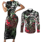 Personalised Penrith Panthers 60th Anniversary Couples Matching Short Sleeve Bodycon Dress and Long Sleeve Button Shirt Abstract Graffiti - Dynamic Mascot Illustration 2026