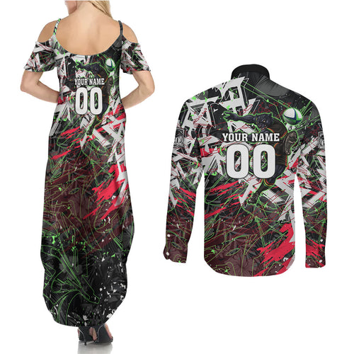 Personalised Penrith Panthers 60th Anniversary Couples Matching Summer Maxi Dress and Long Sleeve Button Shirt Abstract Graffiti - Dynamic Mascot Illustration 2026