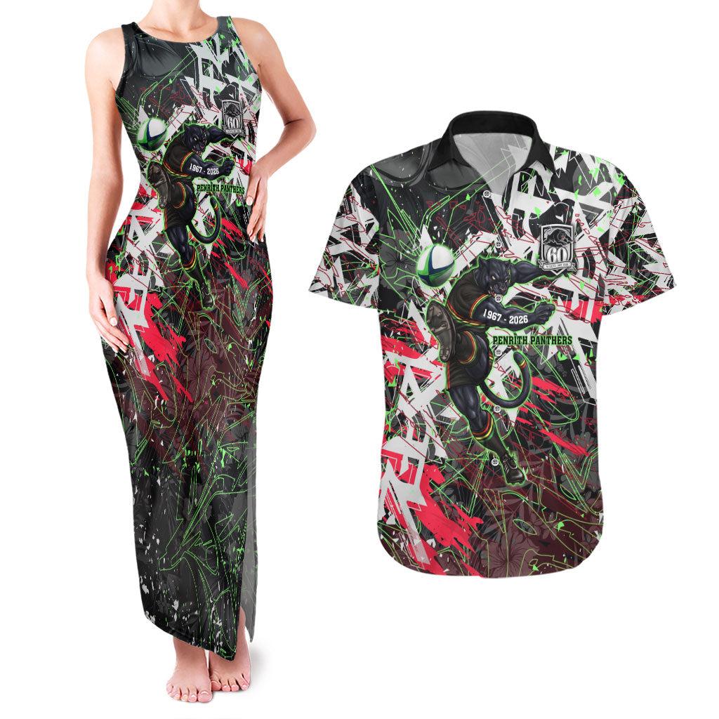 Personalised Penrith Panthers 60th Anniversary Couples Matching Tank Maxi Dress and Hawaiian Shirt Abstract Graffiti - Dynamic Mascot Illustration 2026