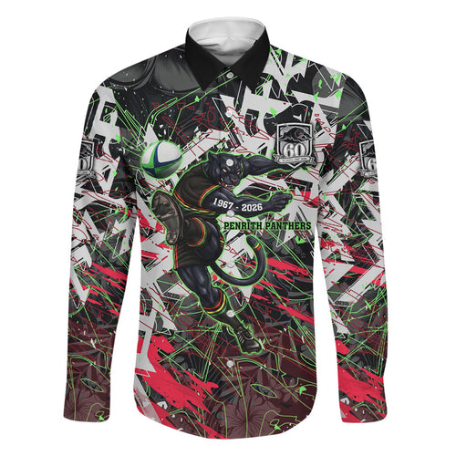 Personalised Penrith Panthers 60th Anniversary Family Matching Long Sleeve Bodycon Dress and Hawaiian Shirt Abstract Graffiti - Dynamic Mascot Illustration 2026