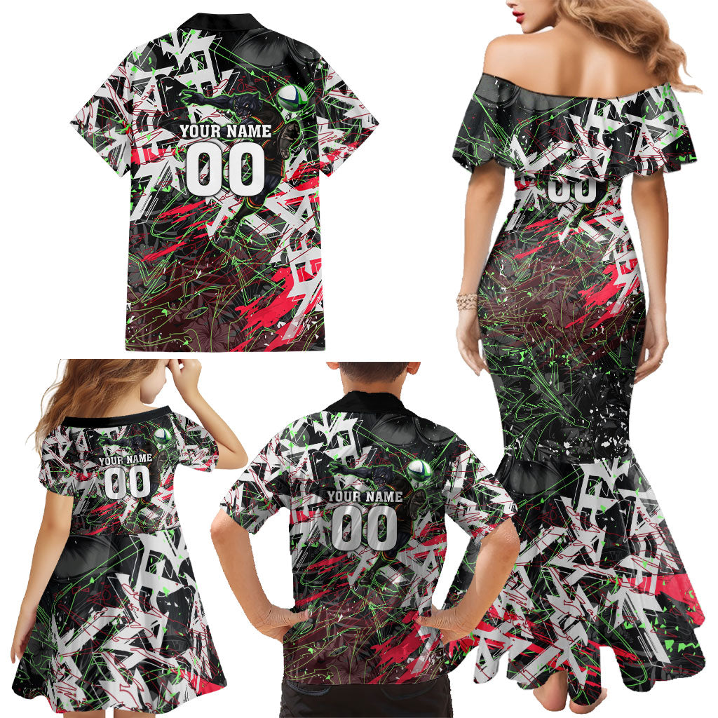 Personalised Penrith Panthers 60th Anniversary Family Matching Mermaid Dress and Hawaiian Shirt Abstract Graffiti - Dynamic Mascot Illustration 2026