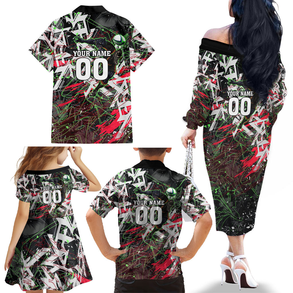Personalised Penrith Panthers 60th Anniversary Family Matching Off The Shoulder Long Sleeve Dress and Hawaiian Shirt Abstract Graffiti - Dynamic Mascot Illustration 2026