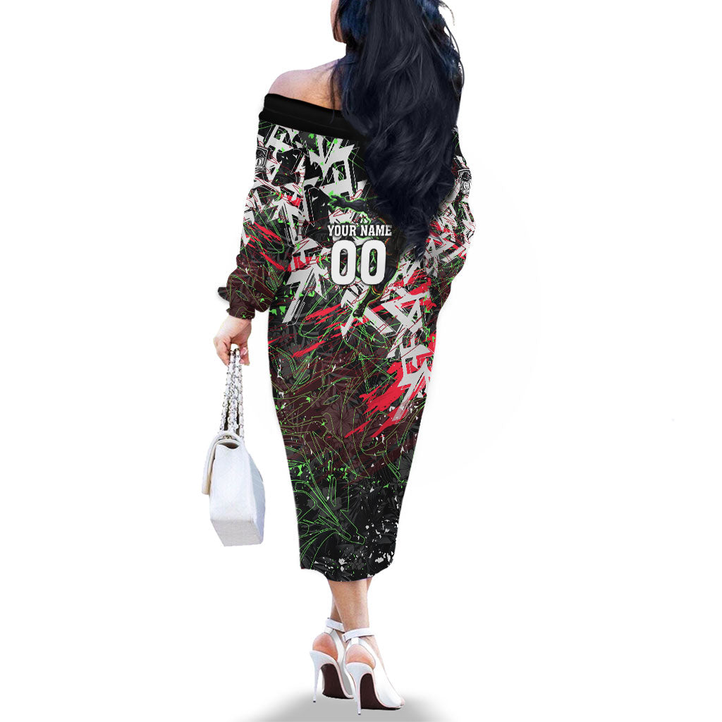 Personalised Penrith Panthers 60th Anniversary Family Matching Off The Shoulder Long Sleeve Dress and Hawaiian Shirt Abstract Graffiti - Dynamic Mascot Illustration 2026