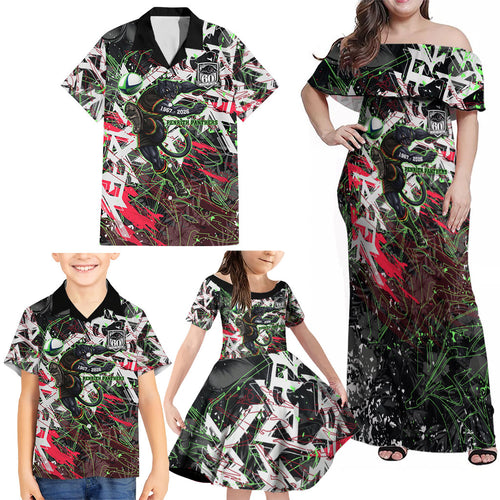 Personalised Penrith Panthers 60th Anniversary Family Matching Off Shoulder Maxi Dress and Hawaiian Shirt Abstract Graffiti - Dynamic Mascot Illustration 2026