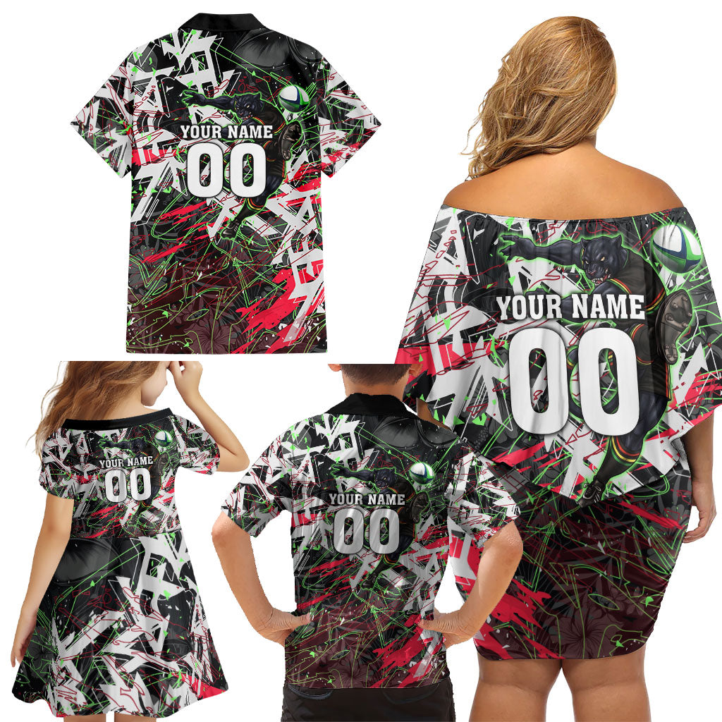 Personalised Penrith Panthers 60th Anniversary Family Matching Off Shoulder Short Dress and Hawaiian Shirt Abstract Graffiti - Dynamic Mascot Illustration 2026