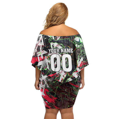 Personalised Penrith Panthers 60th Anniversary Family Matching Off Shoulder Short Dress and Hawaiian Shirt Abstract Graffiti - Dynamic Mascot Illustration 2026