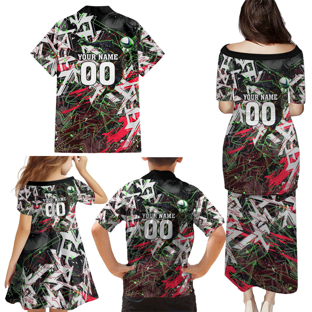 Personalised Penrith Panthers 60th Anniversary Family Matching Puletasi and Hawaiian Shirt Abstract Graffiti - Dynamic Mascot Illustration 2026