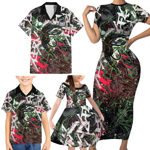 Personalised Penrith Panthers 60th Anniversary Family Matching Short Sleeve Bodycon Dress and Hawaiian Shirt Abstract Graffiti - Dynamic Mascot Illustration 2026
