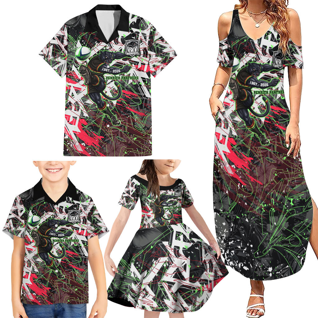 Personalised Penrith Panthers 60th Anniversary Family Matching Summer Maxi Dress and Hawaiian Shirt Abstract Graffiti - Dynamic Mascot Illustration 2026