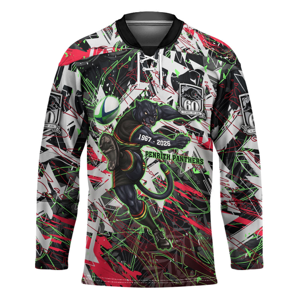 Personalised Penrith Panthers 60th Anniversary Hockey Jersey Abstract Graffiti - Dynamic Mascot Illustration 2026