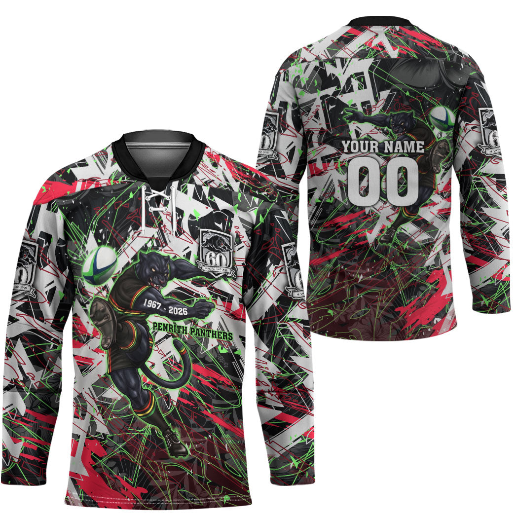 Personalised Penrith Panthers 60th Anniversary Hockey Jersey Abstract Graffiti - Dynamic Mascot Illustration 2026