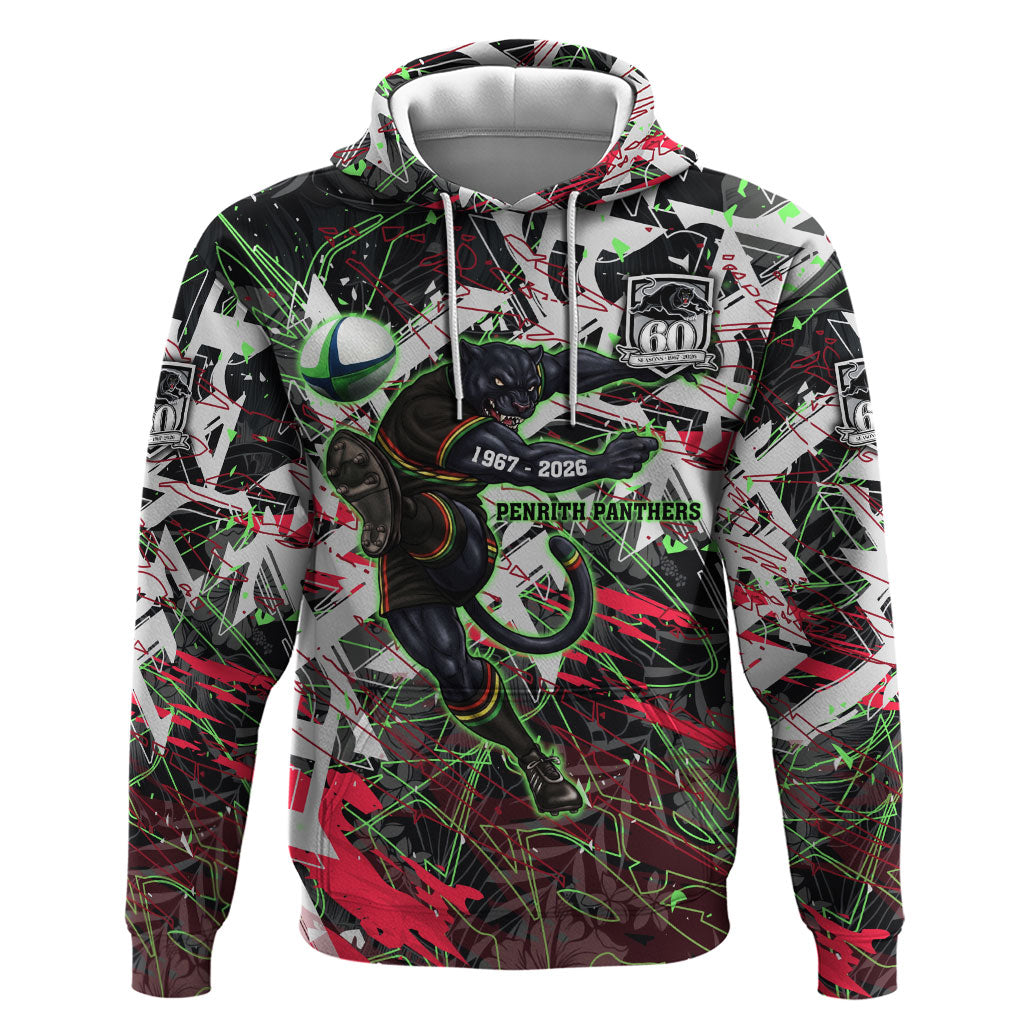 Personalised Penrith Panthers 60th Anniversary Hoodie Abstract Graffiti - Dynamic Mascot Illustration 2026