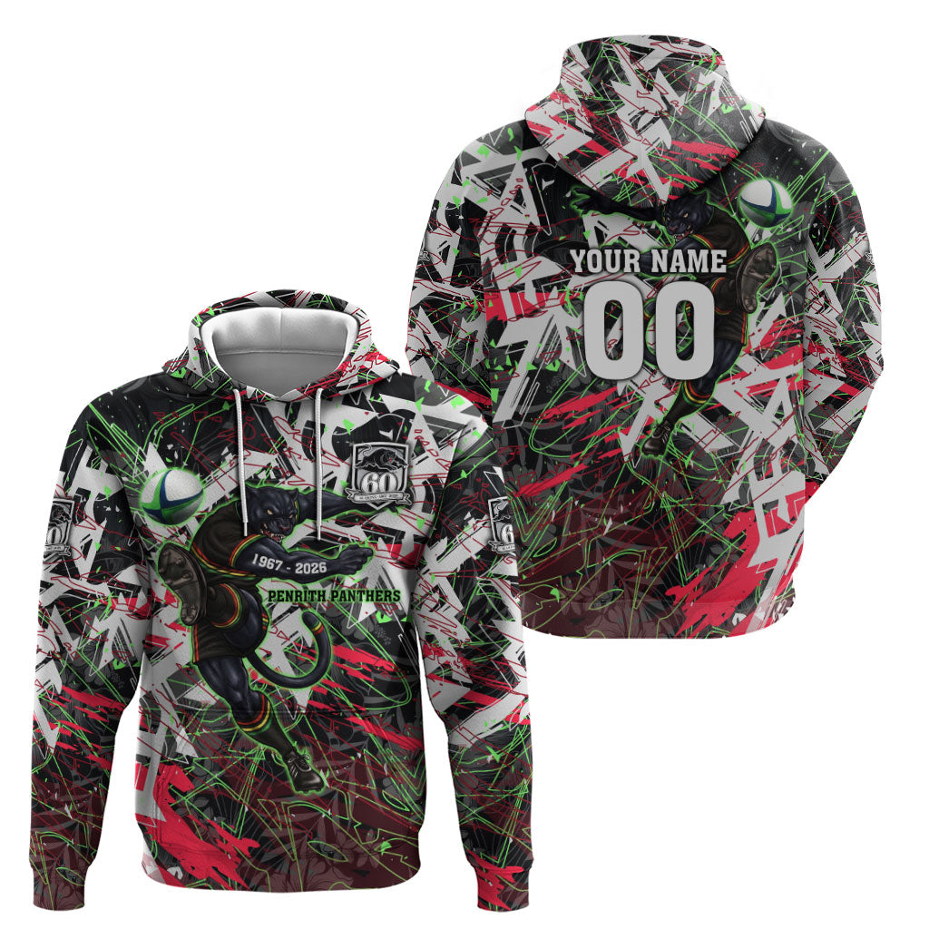 Personalised Penrith Panthers 60th Anniversary Hoodie Abstract Graffiti - Dynamic Mascot Illustration 2026