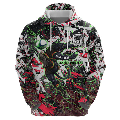 Personalised Penrith Panthers 60th Anniversary Hoodie Abstract Graffiti - Dynamic Mascot Illustration 2026