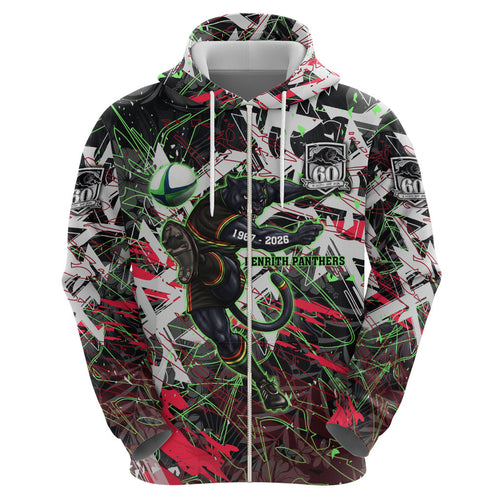 Personalised Penrith Panthers 60th Anniversary Hoodie Abstract Graffiti - Dynamic Mascot Illustration 2026
