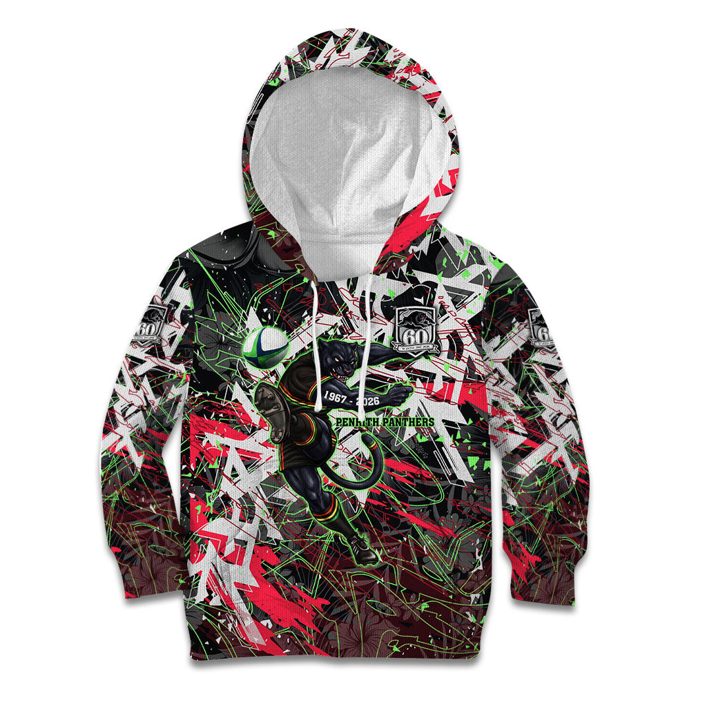 Personalised Penrith Panthers 60th Anniversary Kid Hoodie Abstract Graffiti - Dynamic Mascot Illustration 2026