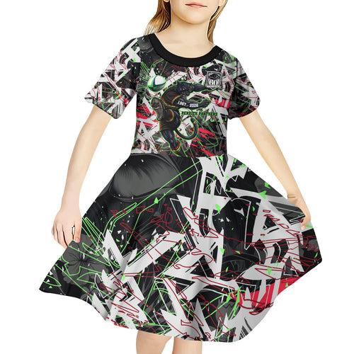 Personalised Penrith Panthers 60th Anniversary Kid Short Sleeve Dress Abstract Graffiti - Dynamic Mascot Illustration 2026