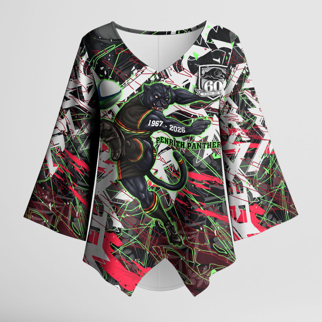 Personalised Penrith Panthers 60th Anniversary Kimono Sleeve Blouse Abstract Graffiti - Dynamic Mascot Illustration 2026