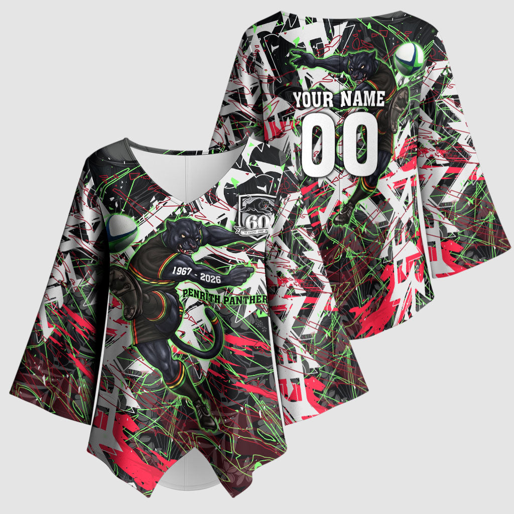 Personalised Penrith Panthers 60th Anniversary Kimono Sleeve Blouse Abstract Graffiti - Dynamic Mascot Illustration 2026