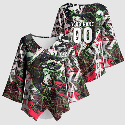 Personalised Penrith Panthers 60th Anniversary Kimono Sleeve Blouse Abstract Graffiti - Dynamic Mascot Illustration 2026