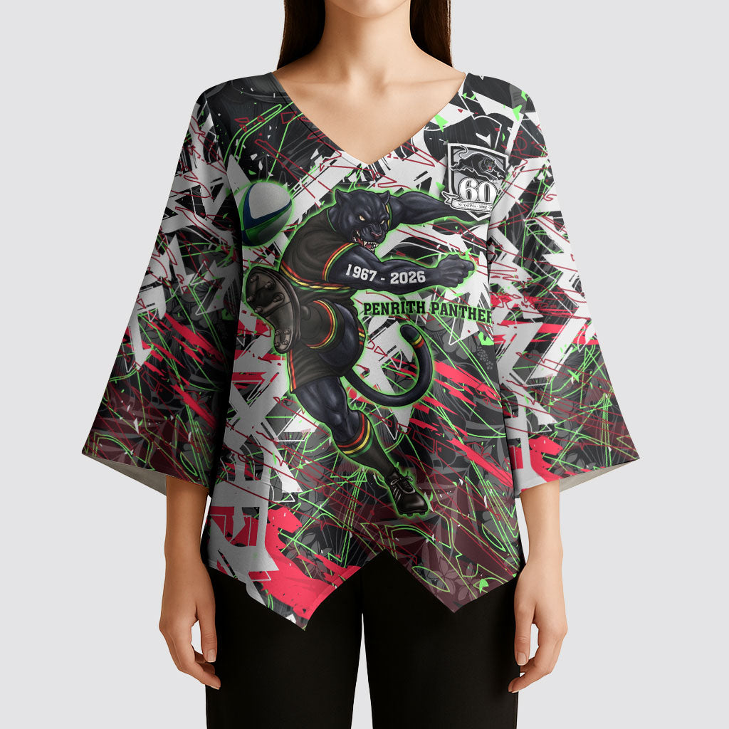 Personalised Penrith Panthers 60th Anniversary Kimono Sleeve Blouse Abstract Graffiti - Dynamic Mascot Illustration 2026