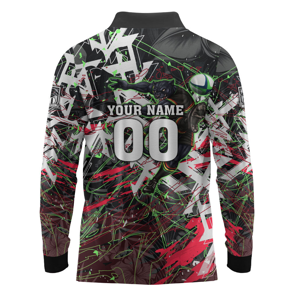 Personalised Penrith Panthers 60th Anniversary Long Sleeve Polo Shirt Abstract Graffiti - Dynamic Mascot Illustration 2026
