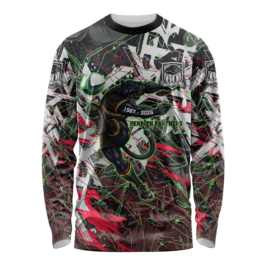 Personalised Penrith Panthers 60th Anniversary Long Sleeve Shirt Abstract Graffiti - Dynamic Mascot Illustration 2026